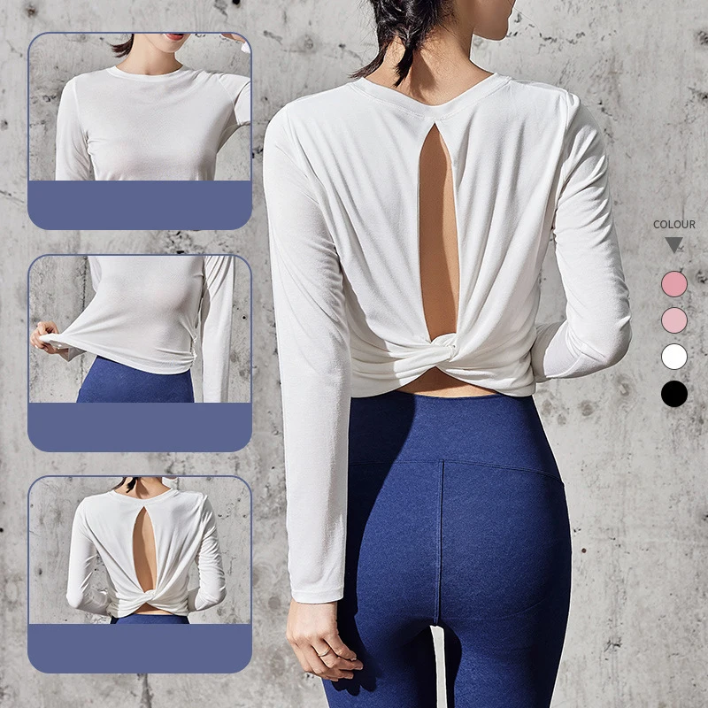 Antibom Yoga Women's Shirt Sexy Hollow Out Fitness Gym Clothing Female Long Sleeve Running Training Quick Dry Sport Crop Top New