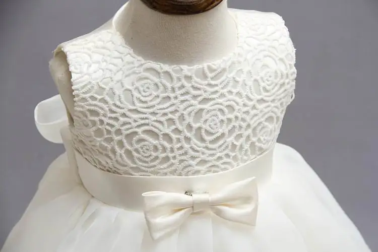 

Newborn Baby Girls Princess Birthday Party White Formal Christening Gown Dress with Bow Dresses for 0-24 Months 2089BB