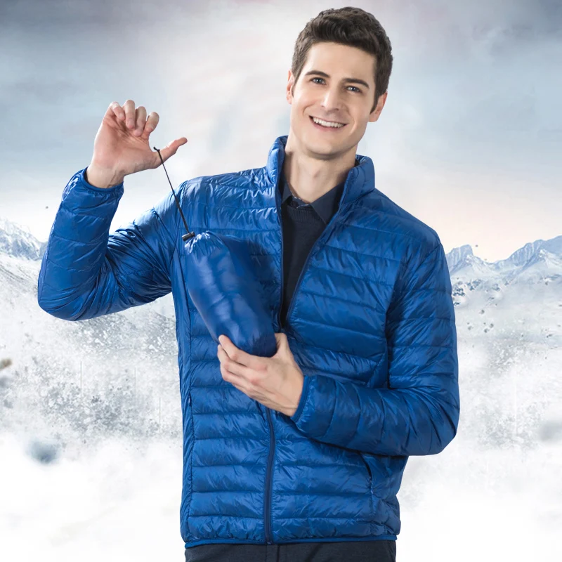 

Autumn Winter Down Jacket Men Casual Stand Collar Ultra Light Parka Coat Portable Outwear Windproof White Duck Down Jacket