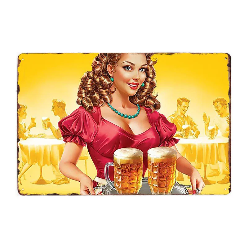Соблазнительная девушка пивные Таблички металлические винтажные Плакаты для гаража Бар паба оловянные Таблички украшения 20x30 см