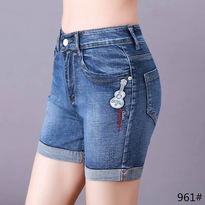 Шорты женские джинсовые прямые с завышенной талией подворотами модные