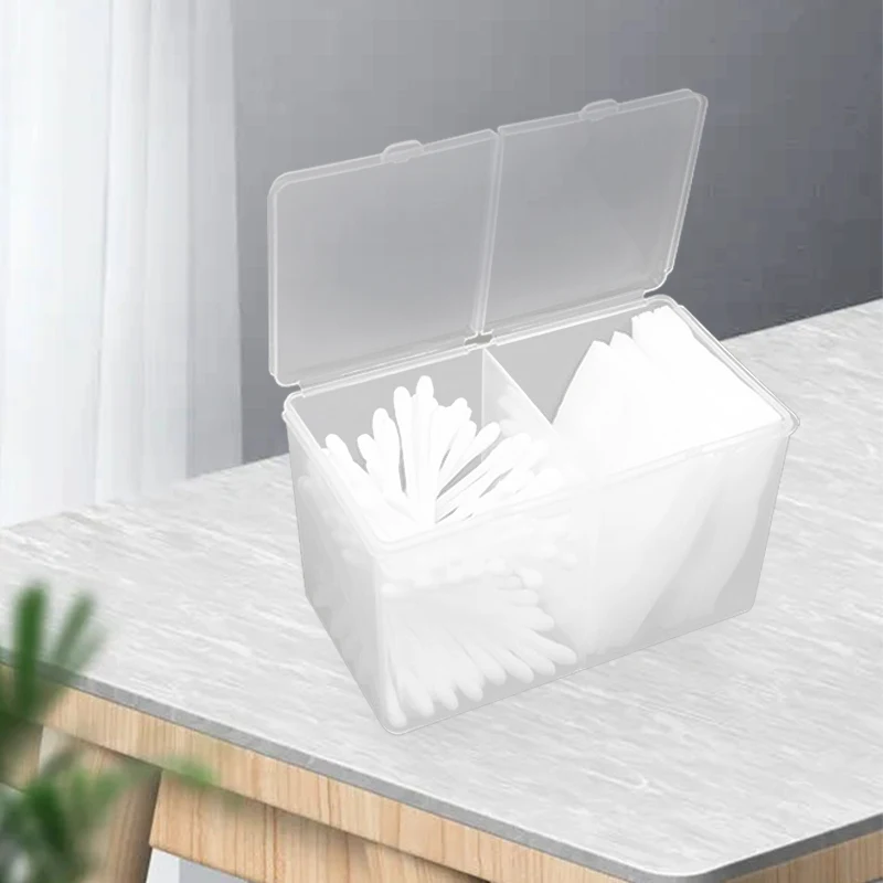 

Twin Well Empty Grids Portable Storage Case Wipe Pads Cotton Swab Rods Makeup Tools Container