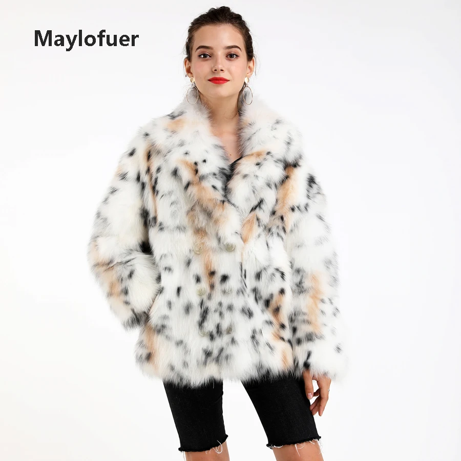Maylofuer, новинка, леопардовая куртка из лисьего меха, женская шуба, шуба из натурального белого лисьего меха, шубы для зимы, теплые, негабаритный стиль, с воротником