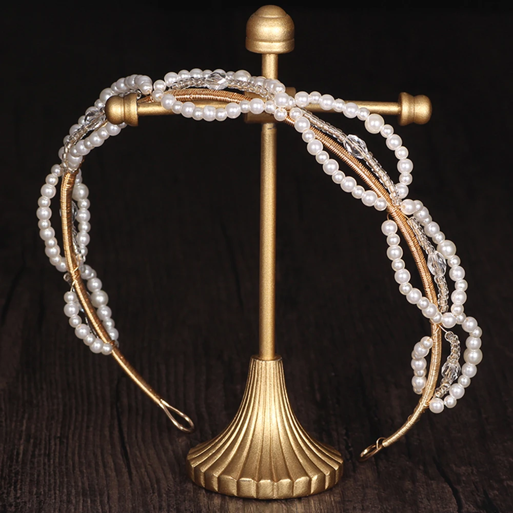 

YOUYOU BRIDE Gold Rhinestones Crystal Pearl Infinity Symbol Women Bride Crown Wedding Headband Hair Accessories Purely Handmade