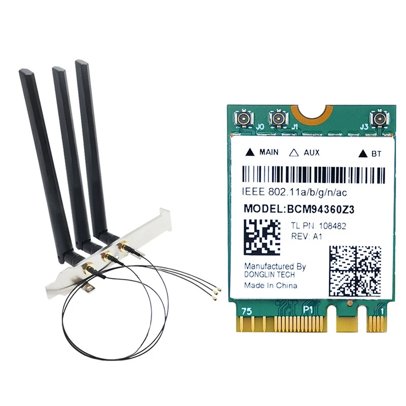 

BCM94360NG Gigabit 5G Dual Frequency Built-In Wireless Network Card Bluetooth 4.0 NGFF Adapter Card With 3 Antenna
