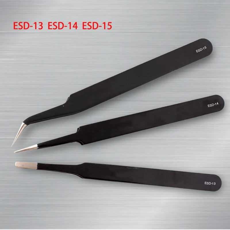 2, 6 штук в партии, ESD анти-статические Нержавеющая сталь Пинцет Набор ремонт инструмента Комплект анти-статические модели слесарный наборы ручных инструментов