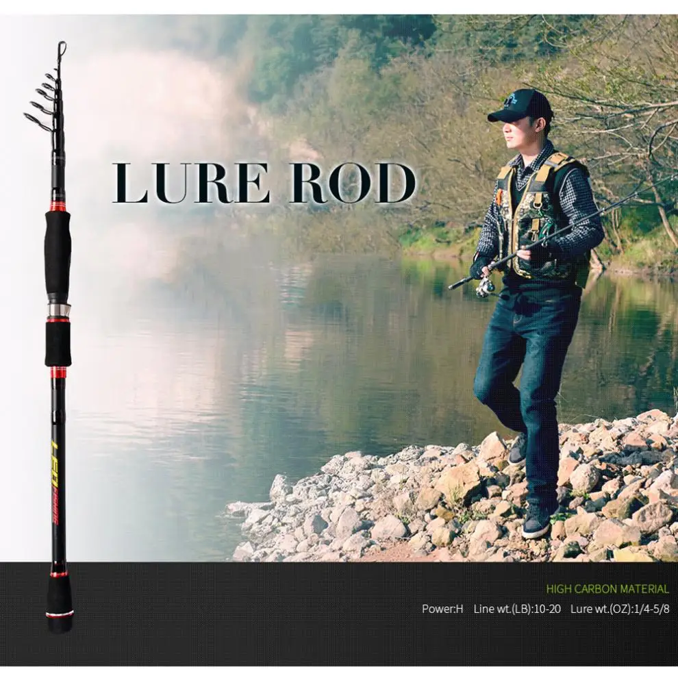 Lure Fishing Spinning Rod 2.7m 40T Carbon Matt Black H Hardness 6 Section Telescopic Ultra Light Travel Pole | Спорт и развлечения
