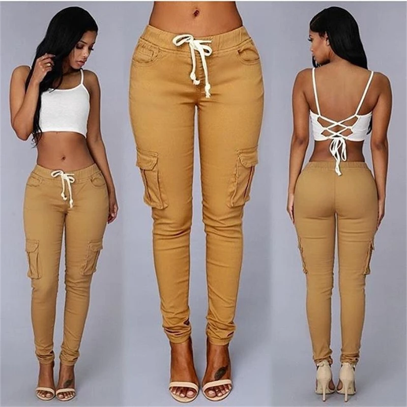 

Plus Size Fall Casual Work Tie Elastic Women Trousers Jogger Long Pants With Pockets