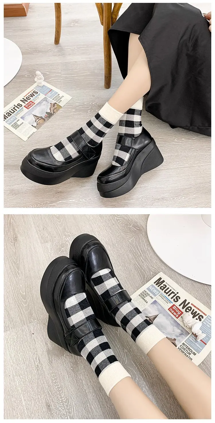 

2021 Summer New British Style Small Leather Shoes Thick-Soled Increased Platform Women's Shoes Wedge Heel Single Shoes