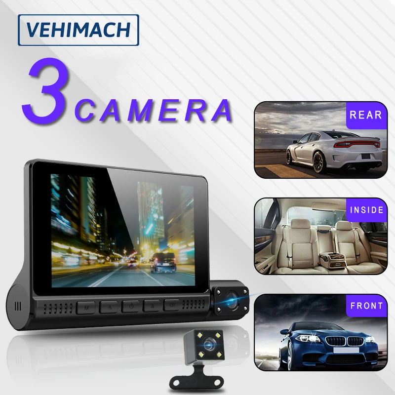 3 камеры видеорегистратор 4 ''Автомобильный зеркало видео рекордер Авто HD 1080P