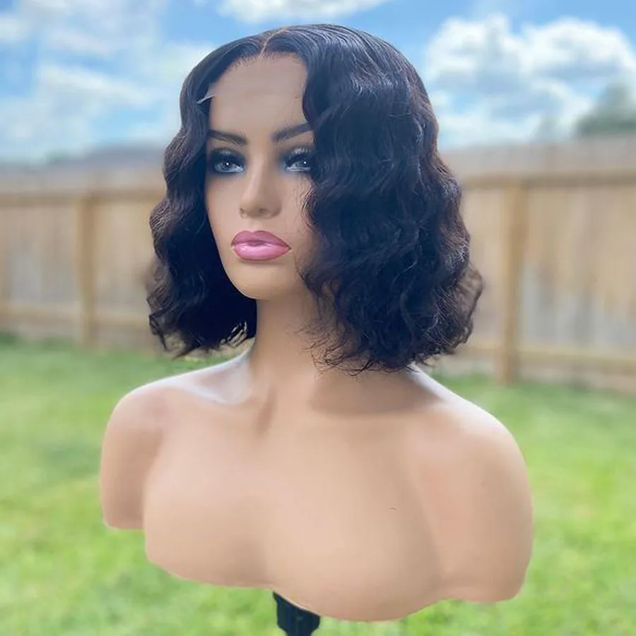 

180% Density Short Cut Bob Body Wave Middle Part Black Lace Front Wig for Women Babyhair Preplucked Synthetic Glueless Daily