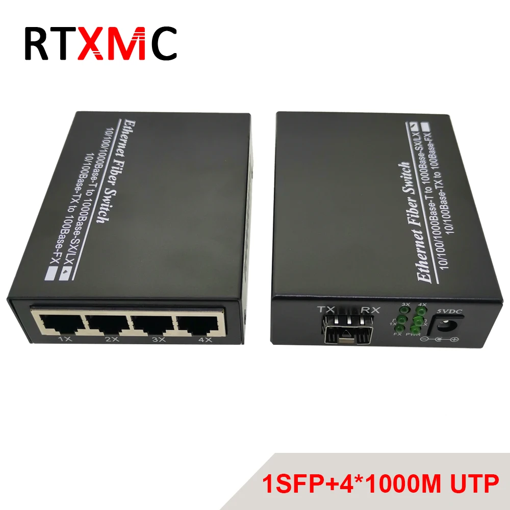 1SFP4UTP волоконный медиа RJ45 гигабитный конвертер SFP 4*10/100/1000 м Ethernet преобразователь