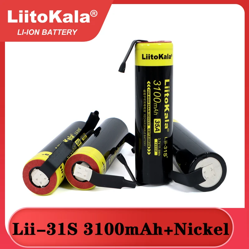 

1-20PCS New LiitoKala Lii-31S 18650 Battery 3.7V/4.2V Li-ion 3100mA 35A Power battery For high drain devices+DIY nickel