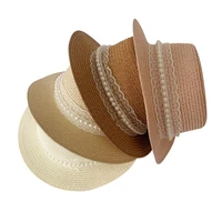 children bucket hat for girls summer outdoor travel beach hats pearl cute lace sun straw panama cap fashion fisherman caps 4 8y