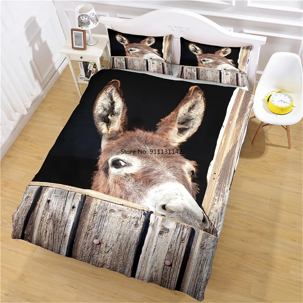 

3D Creative Donkey Digital Print Bedding Set Fashion Down Quilt Cover Pillowcase Deluxe Full-Size Bedroom Home Textile