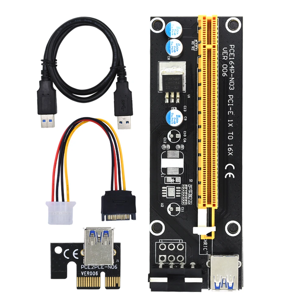 

VER006 PCIe Riser PCI-E 1x 16x Adapter Extender 15-Pin 4 Pin Power Supply Fast Reading Writing Speed Low Loss