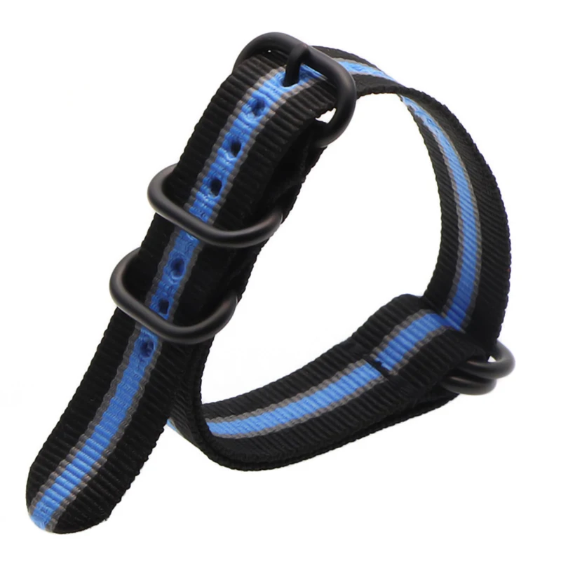 Black gray blue B 21 цвет прочный нейлоновый ремешок otan ZULU ремешок 18 мм 20 мм 22 мм 24 мм полосатый Радужный холст замена ремешок для часов - Цвет ремешка: Black gray blue B