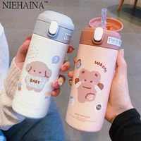 thermos cup metal straw water bottle for kids childrens pop lid straw water cup creative gift water bottle