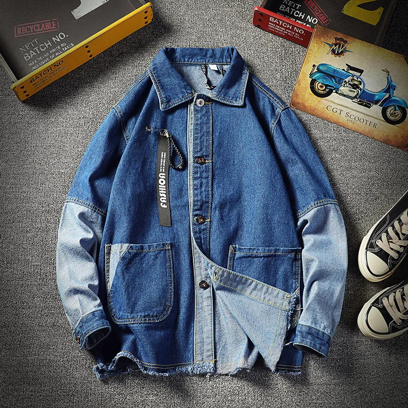 

Men's Fashion Slim Denim splice Jacket Men's Casual Bomber Jacket Men's Hip Hop Men's Retro Denim Jacket Streetwear