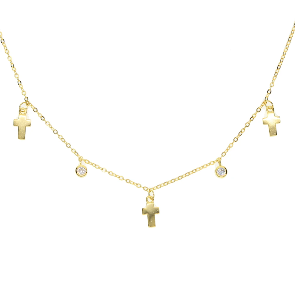 925 sterling silver dangle cross charm pendant 33+7cm choker chocker micro pave clear cz Fine women chain necklaces|Ожерелья| |