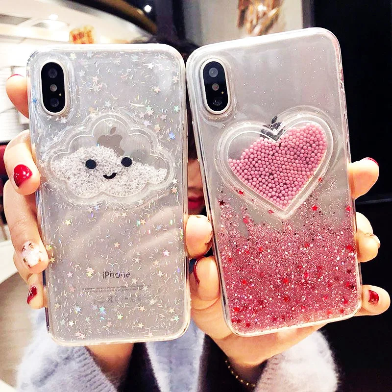 Жидкое Сердце Блеск улыбка лицо облака чехол для телефона iPhone 6 6s 7 8 Plus X XS 11 Pro Max