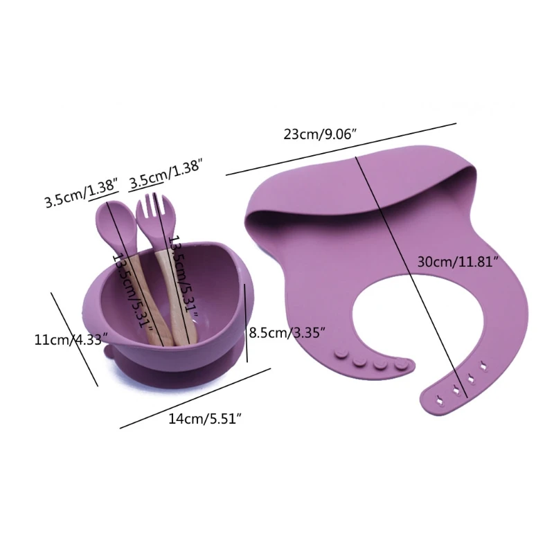 

4Pcs Feeding Set Food Grade Silicone Waterproof Bibs Baby Non-silp Suction Bowl Kids Tableware BPA Free Spoon Fork