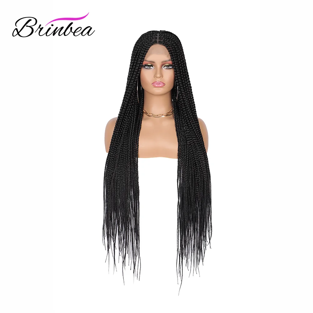 

Brinbea 37" Synthetic 360 Lace Front Wig Long Box Braided Knotless Full Lace Wigs with Baby Hair Blonde Full Lace Wigs for Women
