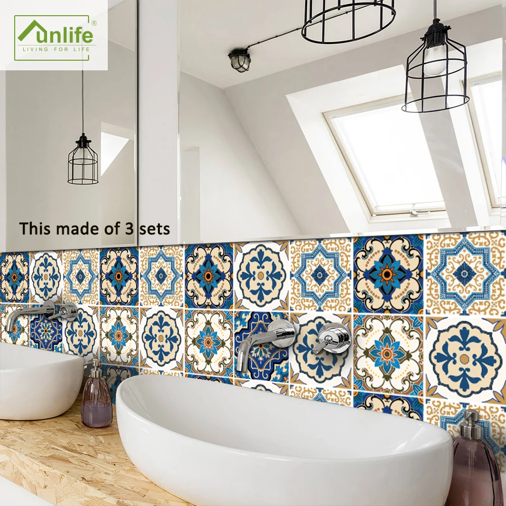 

Funlife® Moroccan Kitchen Backsplash Wall Sticker Peel Stick Self-Adhesive Removable Bathroom Tile Sticker Waterproof Home Decor