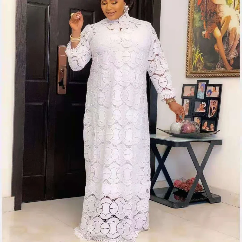 Lace White Plus Size Dresses for Women Autumn African Long Sleeve Dress Clothes Maxi | Тематическая одежда и униформа
