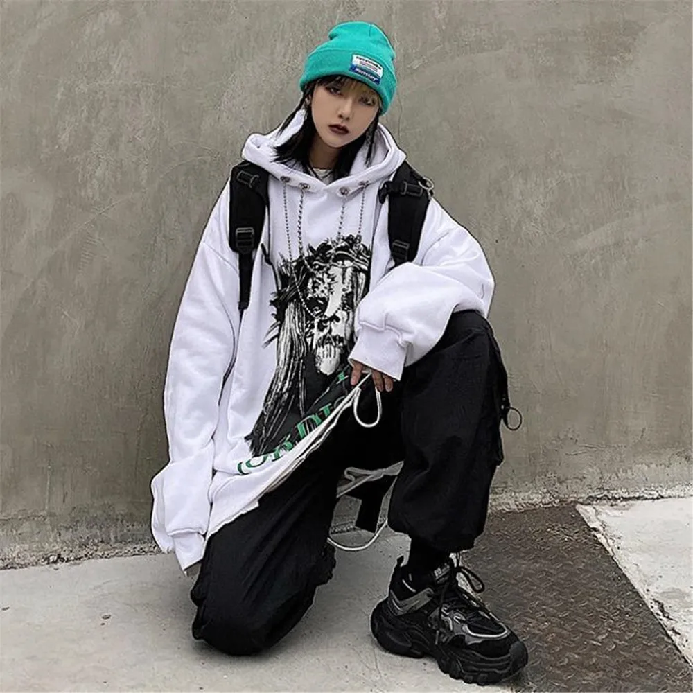 

Black Wizard Hoodie Girl Japan Punk Funny Print Tops Autumn Fashion Devil Women Casual High Street Harajuku Gothic Sweatshirt