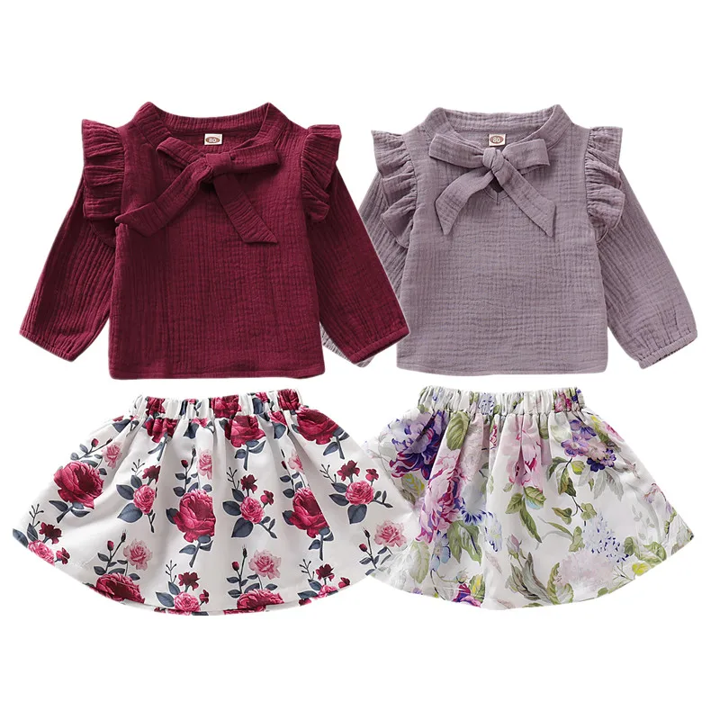 Коллекция 2019 года осенний комплект одежды для маленьких девочек Милая футболка