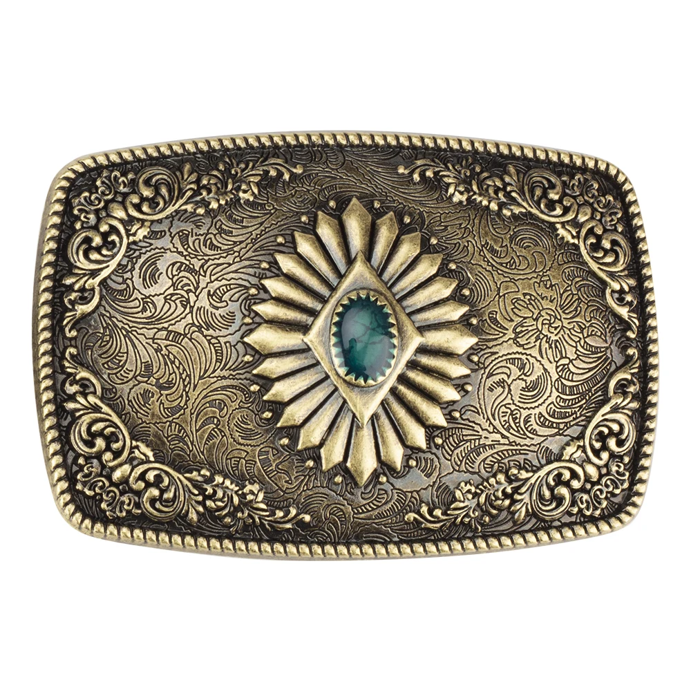 Bronze Sapphire Blue Belt Buckle Exquisite Decorative Pattern for Ｍen Cowboy Big |