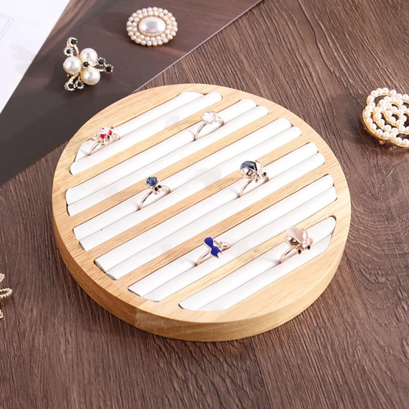 

2 Pc Rings Display Tray Wooden Round Ring Holder Showing Plate Jewelry Organizer Showcase for Shop White & Black