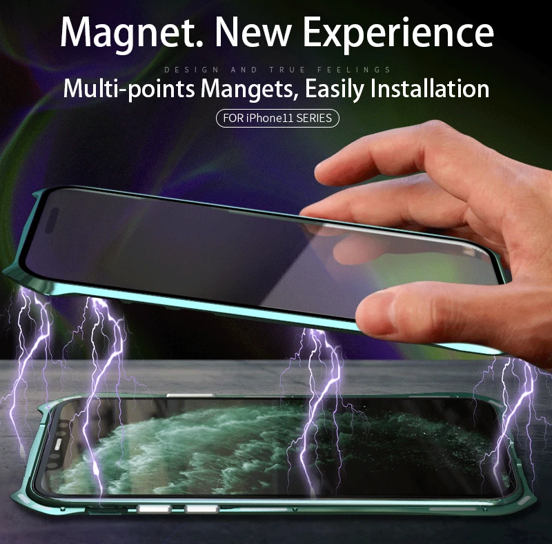 Для iPhone 11 Pro Max 11 чехол, стиль летучая мышь тонкая металлическая рамка, взрывозащищенный чехол из закаленного стекла с магнитной адсорбцией