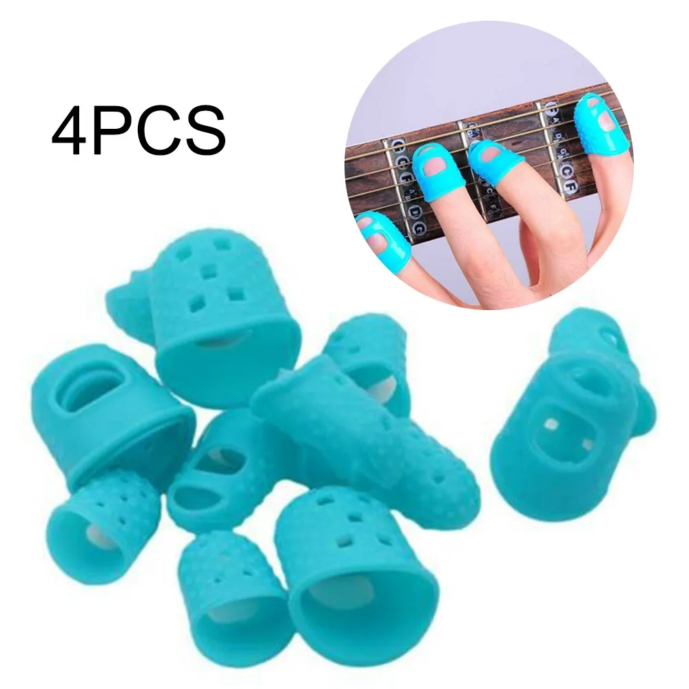 

4Pcs Silicone Finger Thumb Guards Silicone Guitar Fingertip Protectors XXS XS S M L For Ukulele Guitar Beginners Blue Color