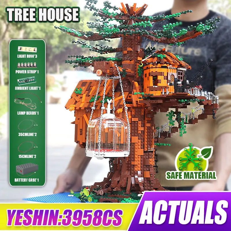 

Форма KING 16033, креативные игрушки, домик MOC с деревом со светодиодными деталями, модель в сборе, строительные блоки, кирпичи, детские рождестве...