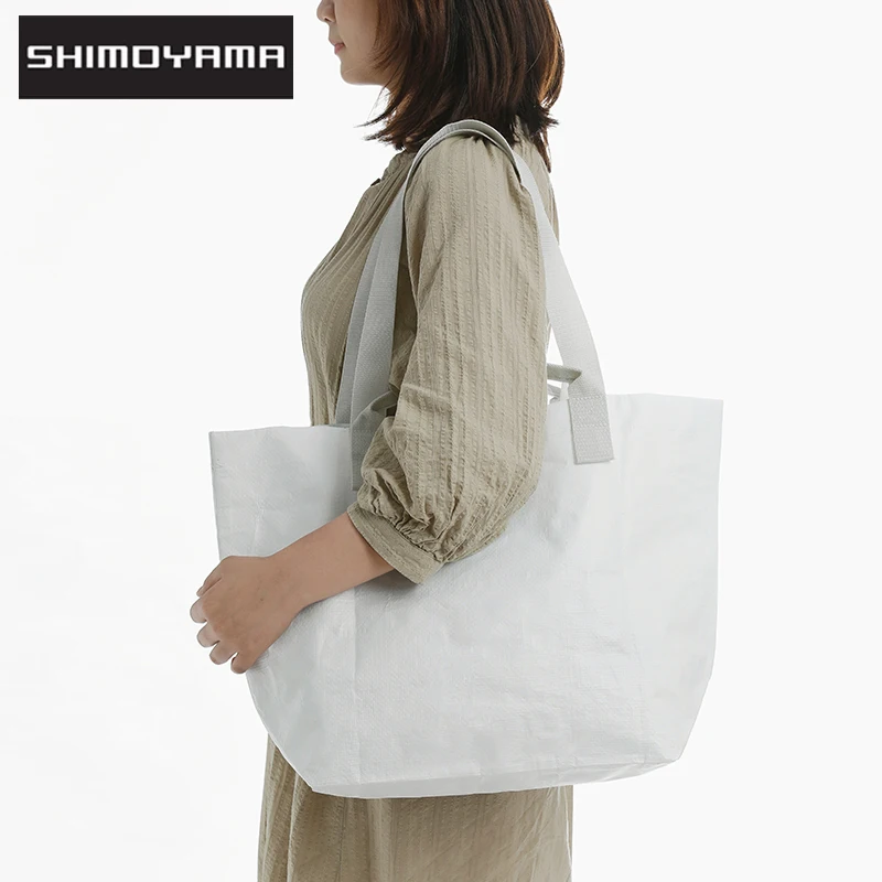 

SHIMOYAMA Folding Shopper Storage Bag Weave Outdoor Handbag White Women Buy Vegetables Shopping Organizer Reusable Portable Bag