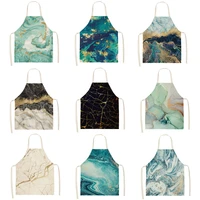 marble pattern printed unisex cleaning art 5365cm aprons home cooking kitchen apron wear cotton linen adult bibs pinafore 46291