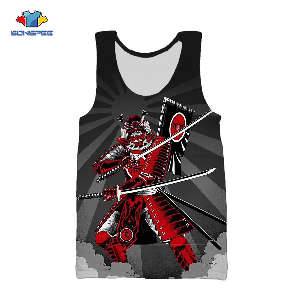 Мужская майка SONSPEE с 3D принтом японского самурая Повседневная Свободная жилетка