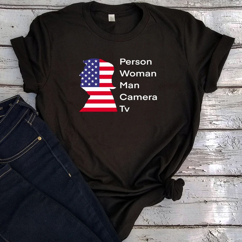 

Person Woman Man Camera TV Shirt cognitive test Trump tshirt Women Vintage Clothes 90s Thanksgiving plus size tops gothic L