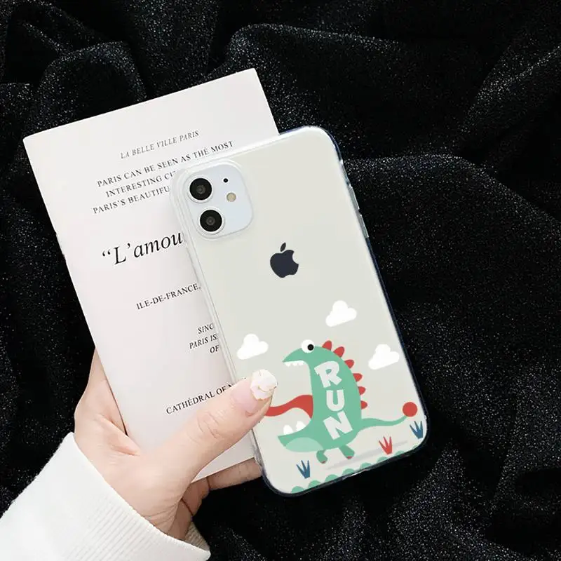 

Creative cute dinosaur Phone Case Transparent for iPhone 6 7 8 11 12 s mini pro X XS XR MAX Plus cover funda shell