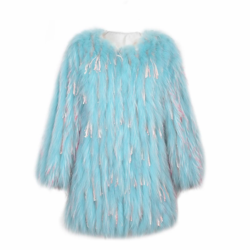 

Harppihop fur Length Real Natural Fur Jackets Women Genuine Raccoon Fur Knitted Fur Women Plus Size Long Furs Coats