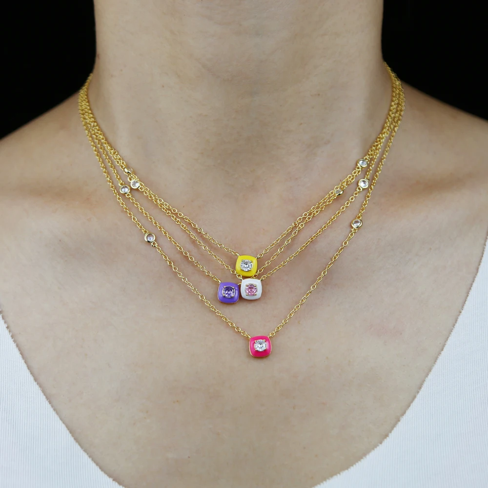 Золотистая Геометрическая круглая рамка CZ неоновая эмаль квадратный