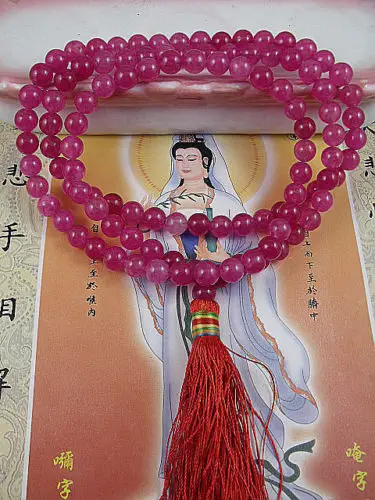 

8mm Tibetan Buddhism 108 Rose Chalcedony Beads Mala Necklace