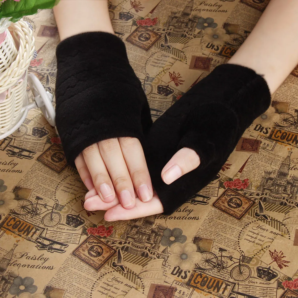 Перчатки унисекс без пальцев теплые вязаные митенки с открытыми пальцами