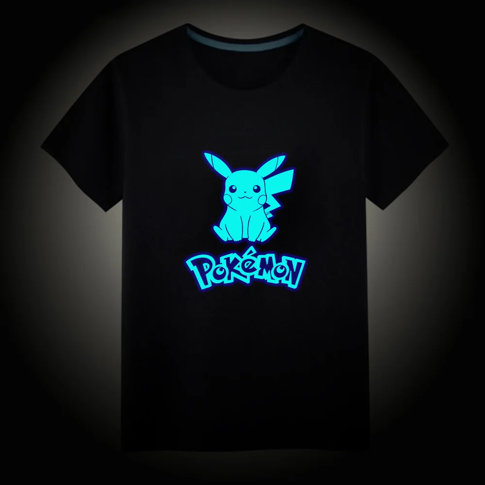 Аниме Пикачу Pokemon Raichu Blastoise светящиеся Детские футболки флуоресцентная футболка с короткими рукавами для мальчиков и девочек хлопковые топы для малышей