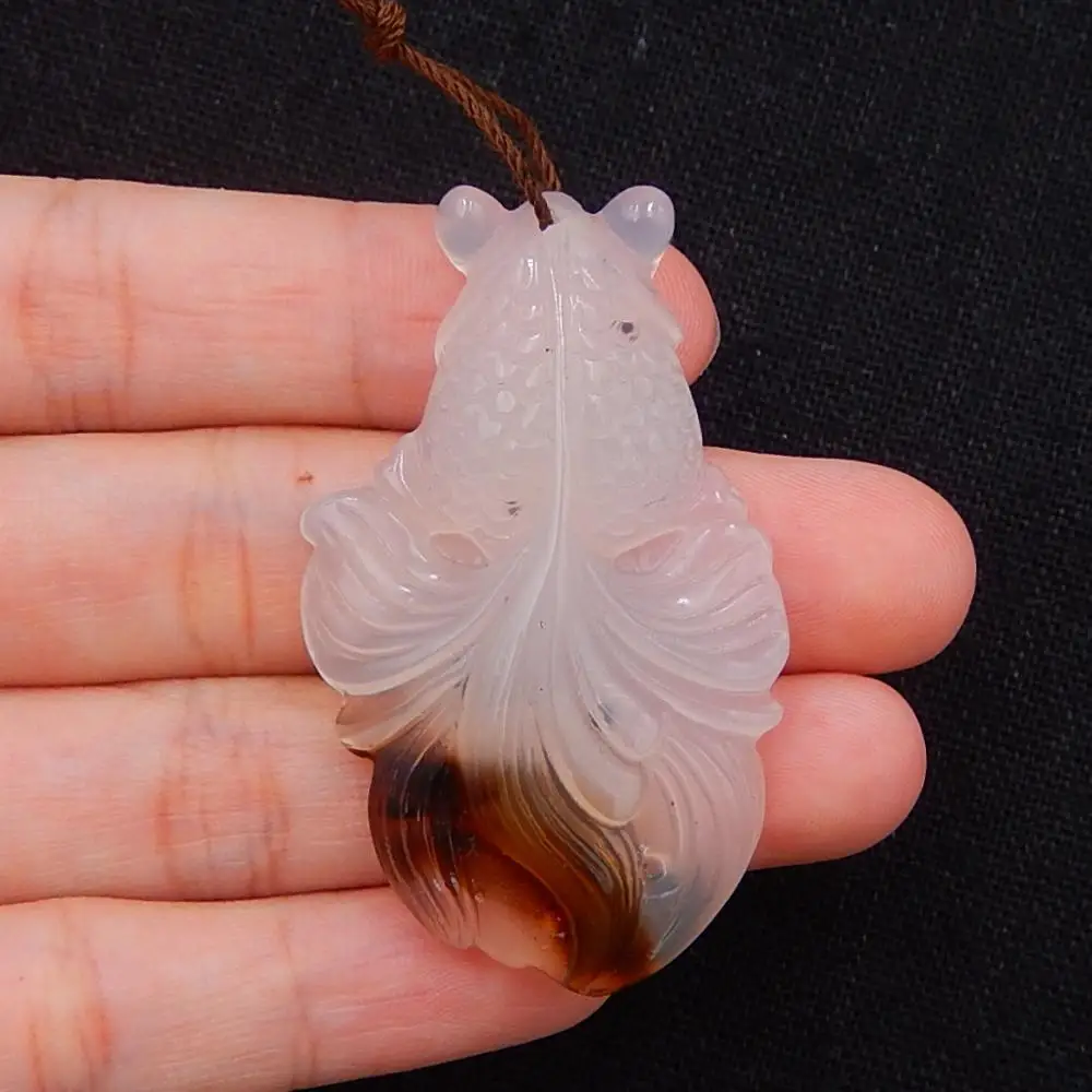 

Handmade Carved goldfish Semi-precious stones New Design Rare Agate Gemstone Pendant,for jewelry making 49x39x8mm13.7g