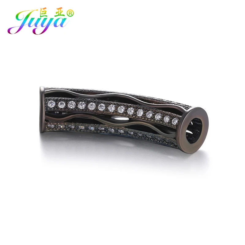 Metal Black Juya DIY золотые/серебряные/розовые золотые разделительные бусины, поставки, микро проложенные циркониевые изогнутые трубчатые бусины для изготовления ювелирных изделий из натурального камня и жемчуга - Цвет: Metal Black
