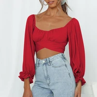 sexy off shoulder ruffles summer crop top fashion women holiday beach shirt solid color elegant 2021 female lace upblouse