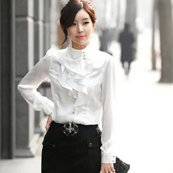 Туника 2020 осень белые шифоновые рубашки с оборками блузки размера плюс для